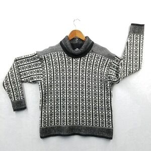 Norlender Sweater Women‎ M Black 100% Wool Fair Isle Long Sleeve Nordic Pullover